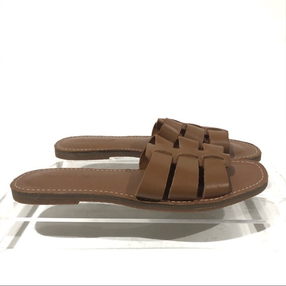 Madewell The Boardwalk Fisherman Slide Mule Flat Tan Leather Sandals Size 6.5 - Picture 2 of 10